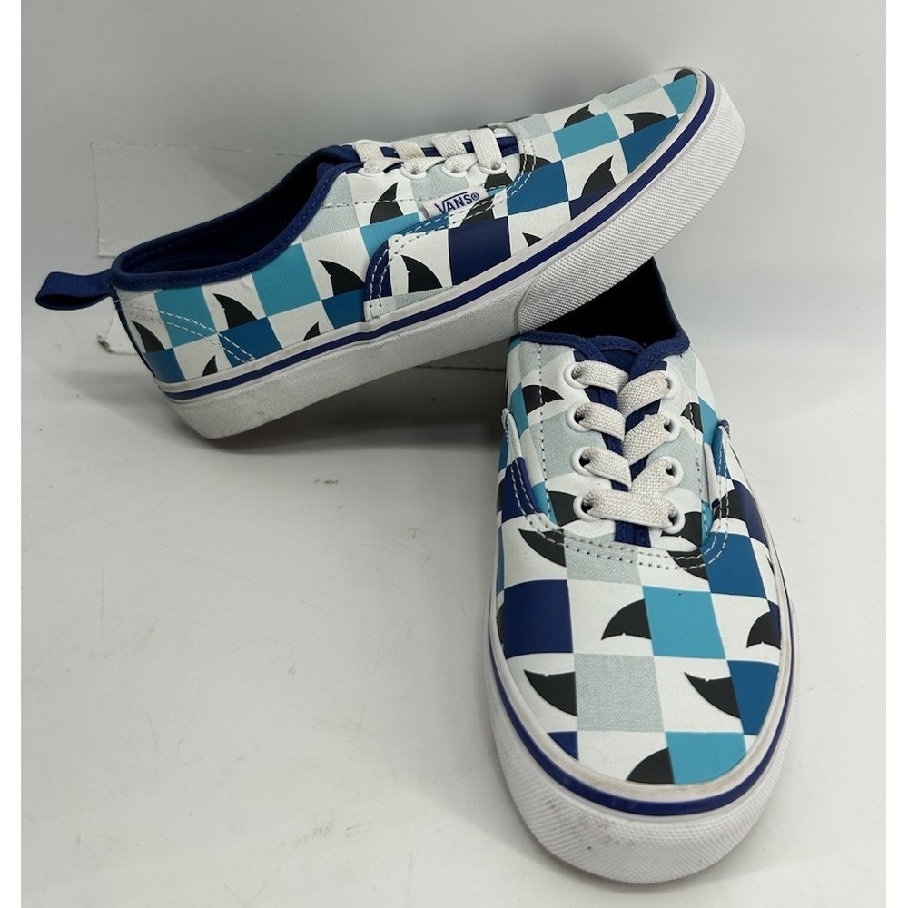 Vans Authentic Elastic Lace Sneakers Shark Checkerboard Boys Size 3 NEW